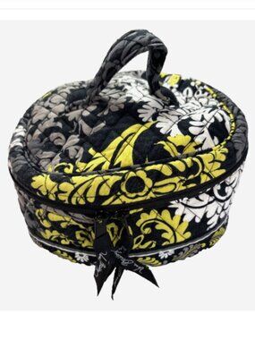 Vera Bradley Baroque Round Cosmetic Bag Travel Case Black Yellow